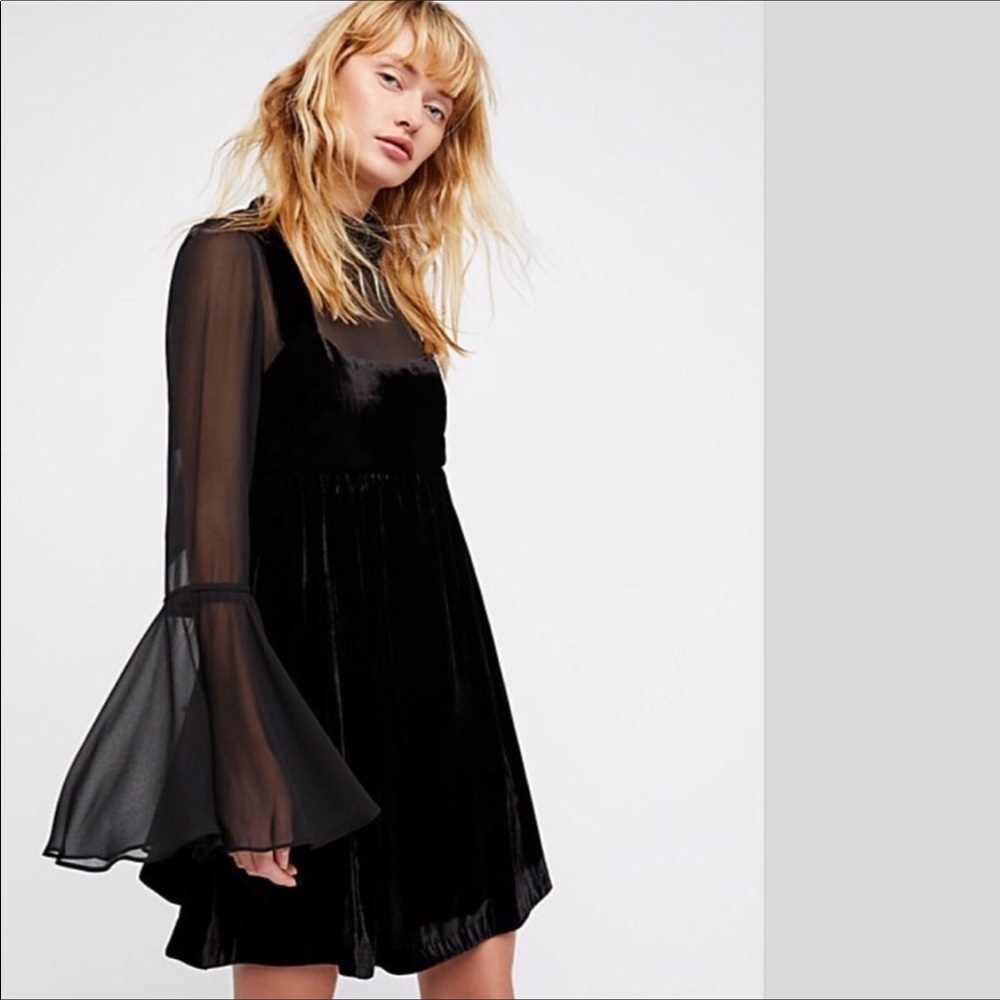 Free People Counting Stars Black Velvet Minidress